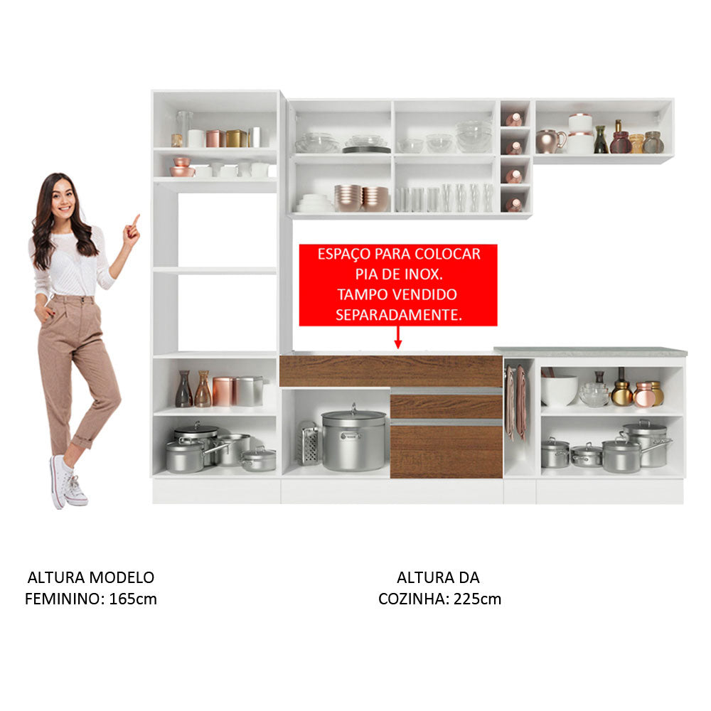 Armário de Cozinha Completa 290cm Branco/Rustic/Crema Vicenza Madesa 01