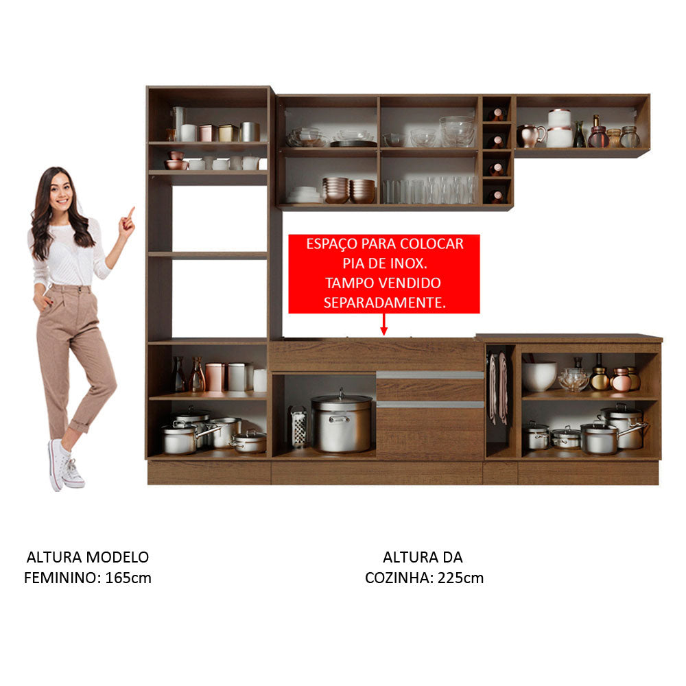 Armário de Cozinha Completa 290cm Rustic/Rustic Vicenza Madesa 02