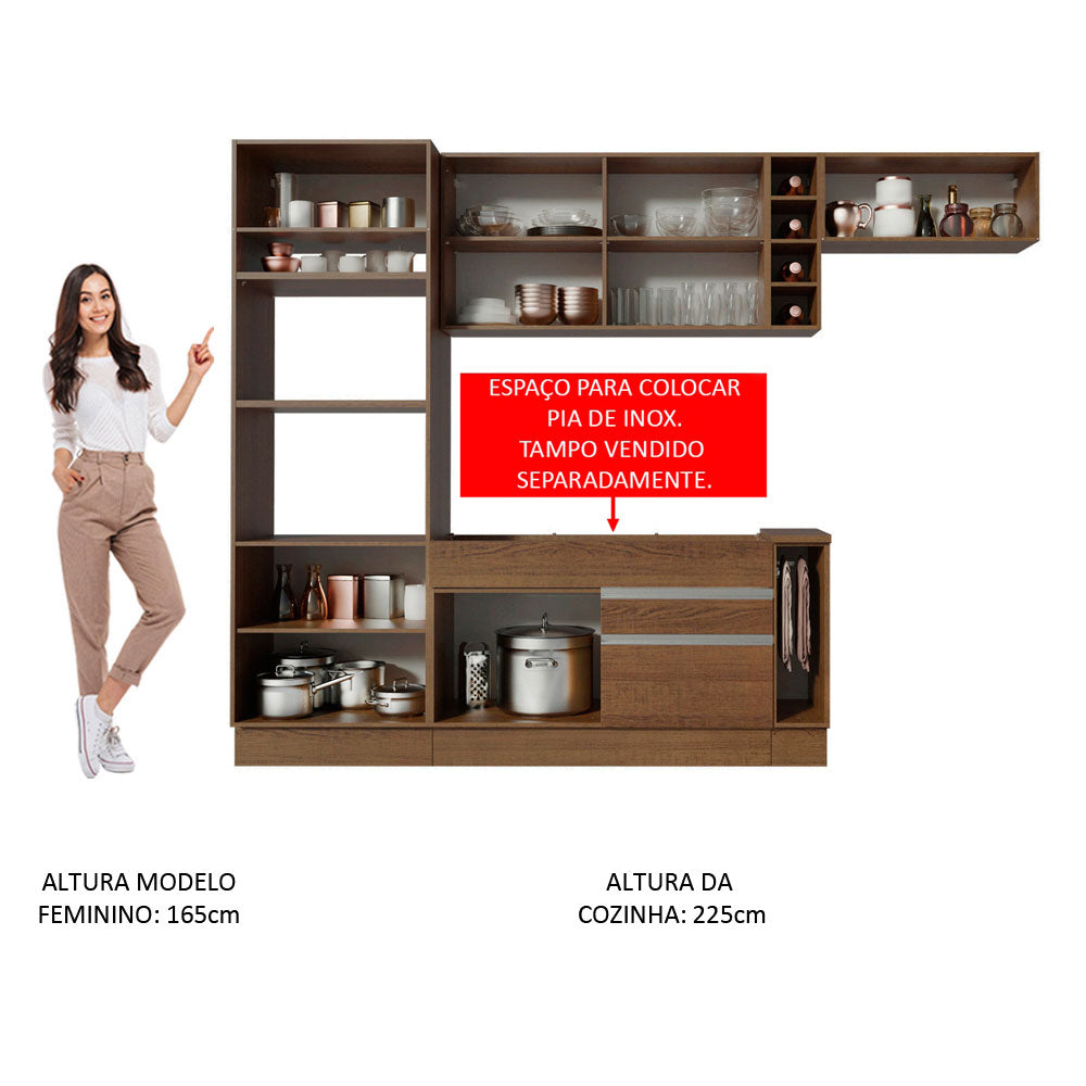 Armário de Cozinha Completa 290cm Rustic/Crema Safira Madesa 03