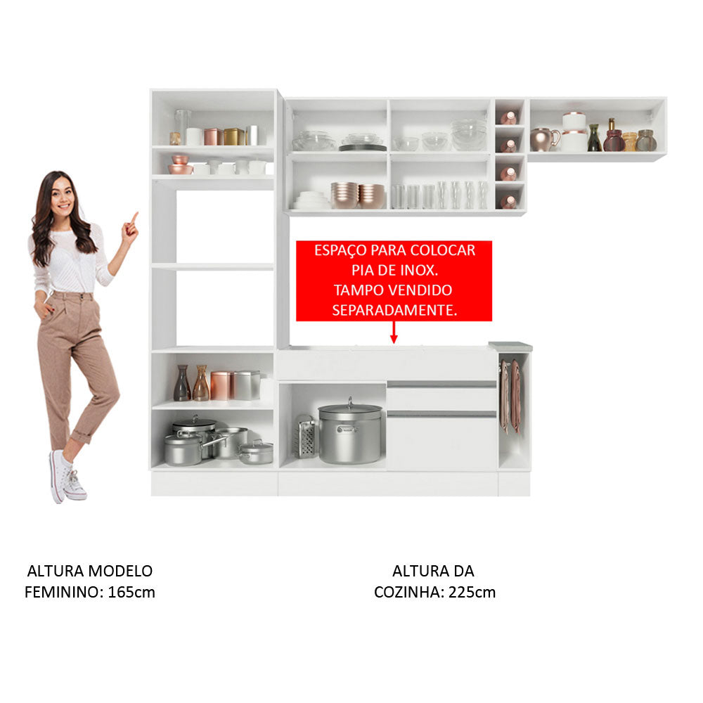 Armário de Cozinha Completa 290cm Branco/Branco/Crema Safira Madesa 03