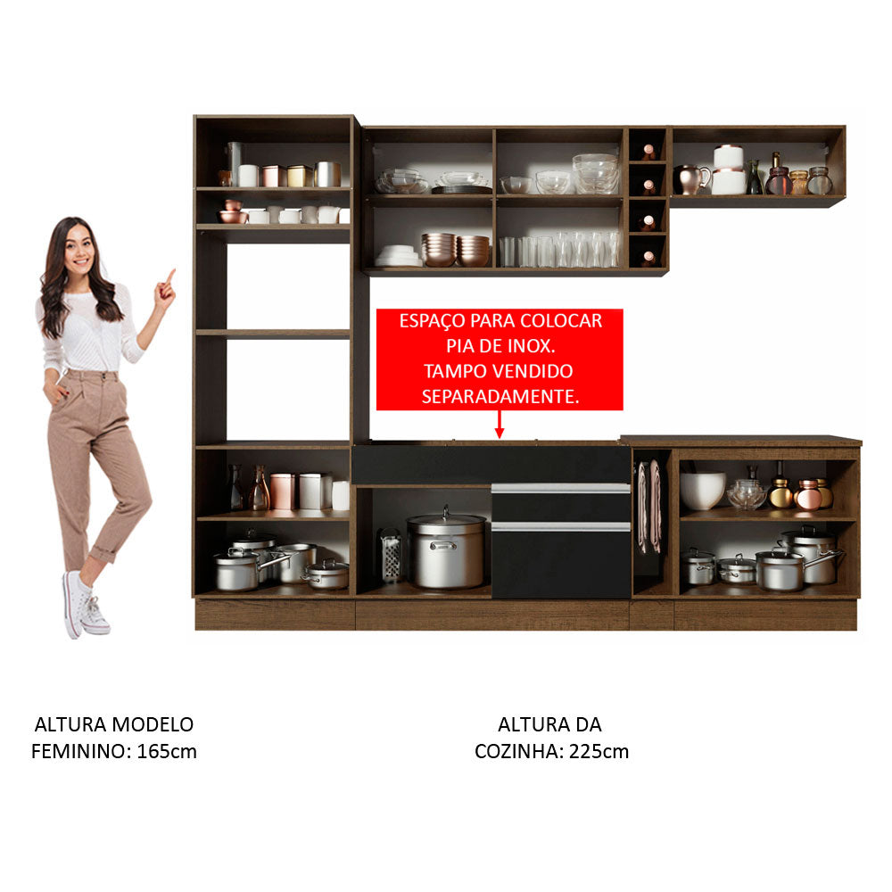 Armário de Cozinha Completa 290cm Rustic/Preto/Crema Vicenza Madesa 06