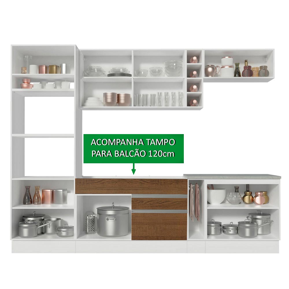 Armário de Cozinha Completa 290cm Branco/Rustic Vicenza Madesa 12