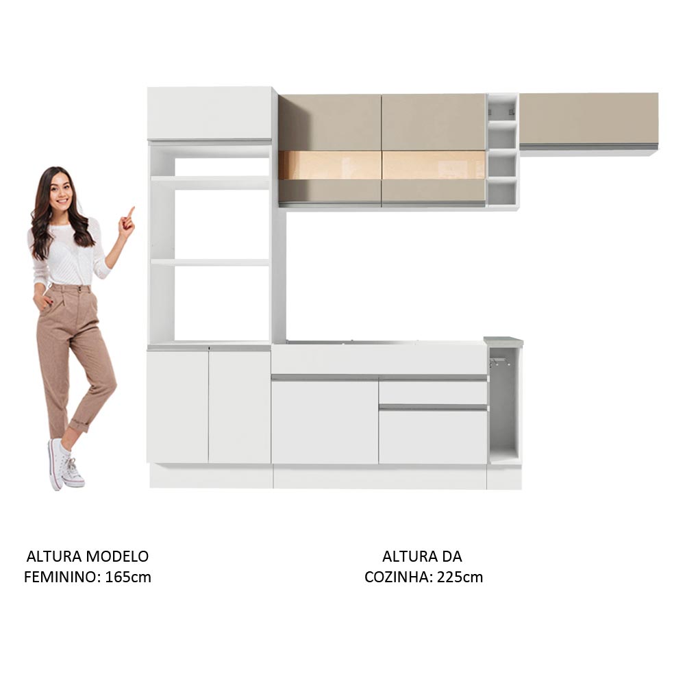 Armário de Cozinha Completa 290cm Branco/Branco/Crema Safira Madesa 13