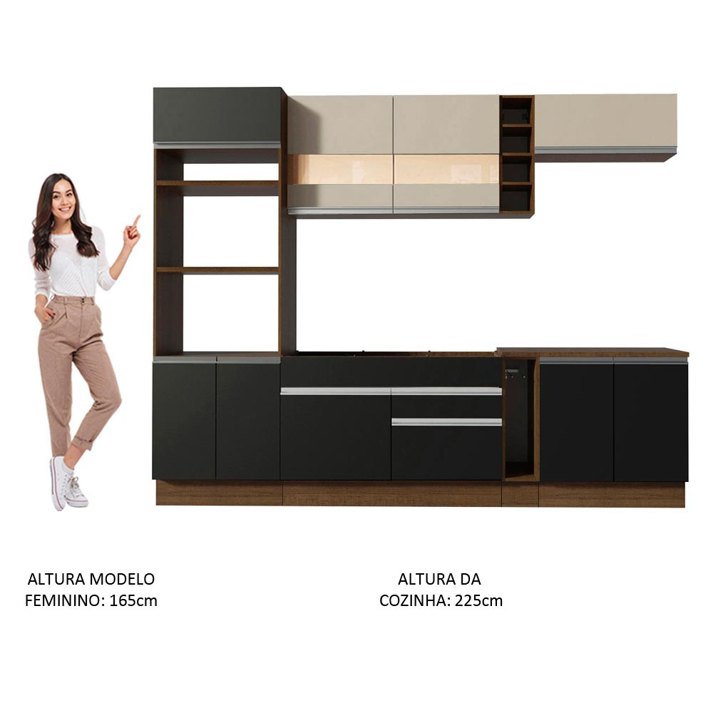 Armário de Cozinha Completa 290cm Rustic/Preto/Crema Vicenza Madesa 15