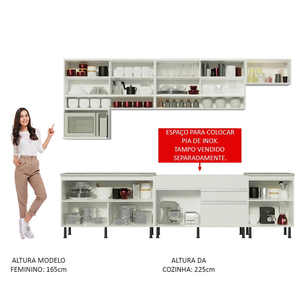 Armário de Cozinha Completa 300cm Branco Verona Madesa 01SR
