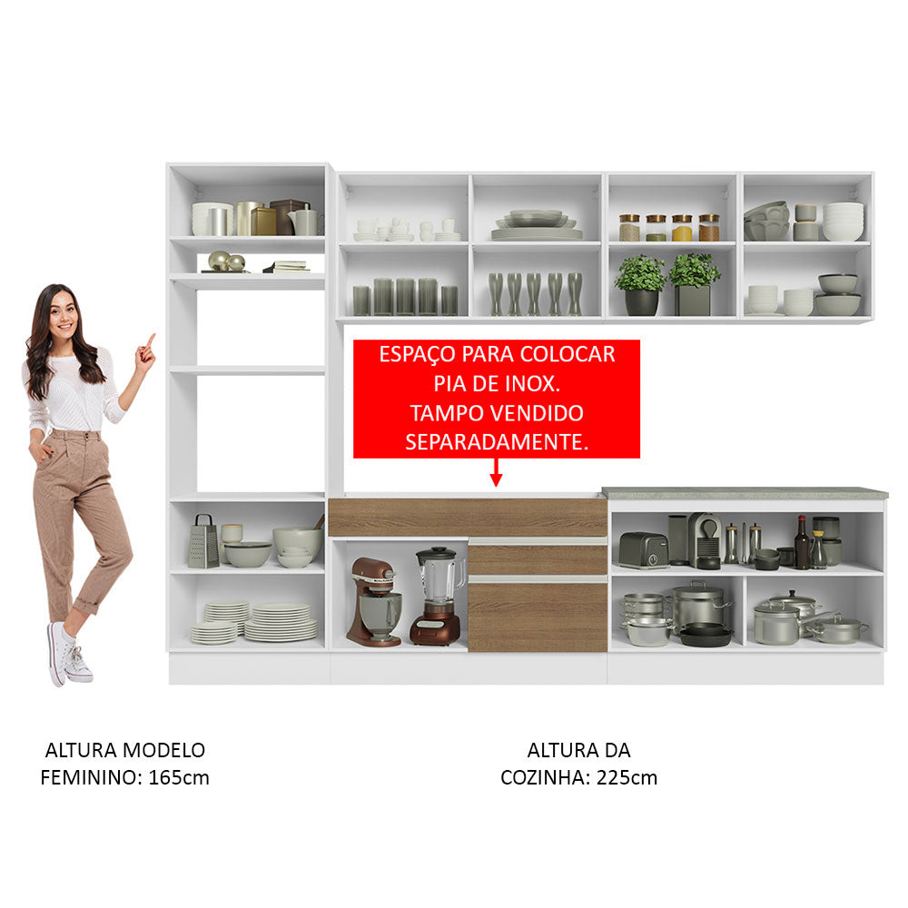 Armário de Cozinha Completa 310cm Branco/Rustic Glamy Madesa 02