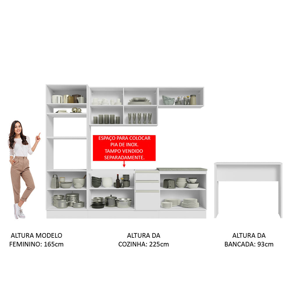 Armário de Cozinha Completa 315cm Branco Glamy Madesa 02