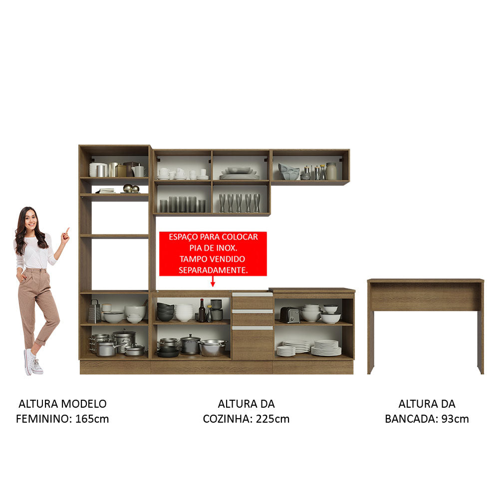 Armário de Cozinha Completa 315cm Rustic Glamy Madesa 02