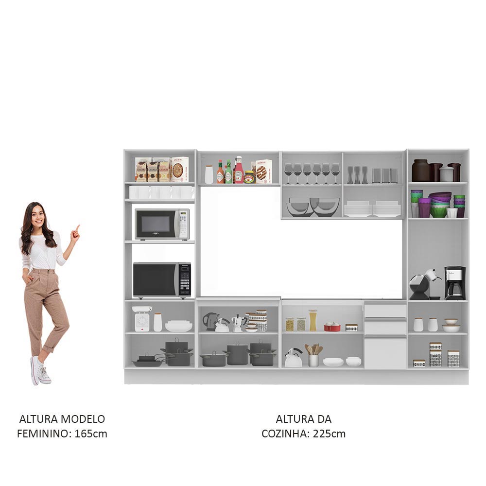 Armário de Cozinha Completa 330cm Branco Roma Madesa 01