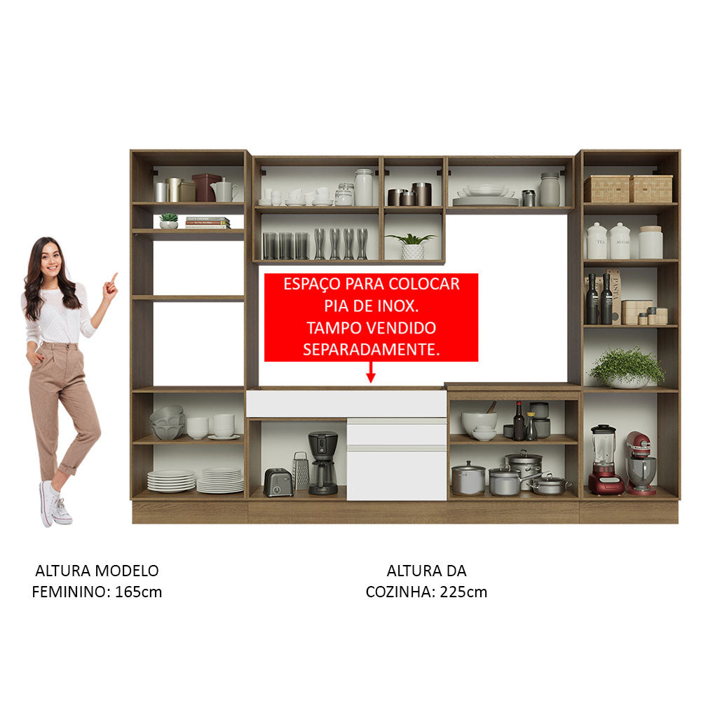 Armário de Cozinha Completa 330cm Rustic/Branco Glamy Madesa 03