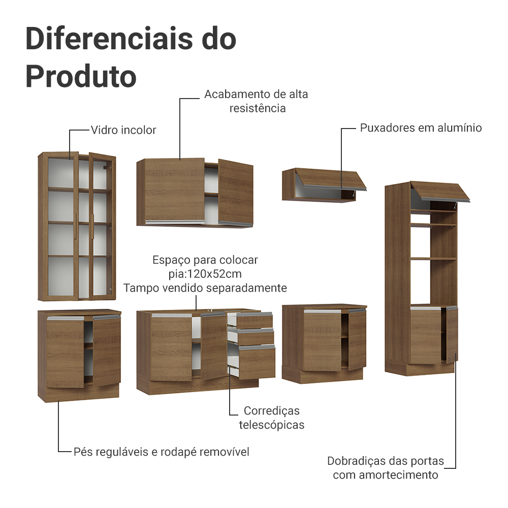 Armário de Cozinha Completa 340cm Rustic Glamy Madesa 01