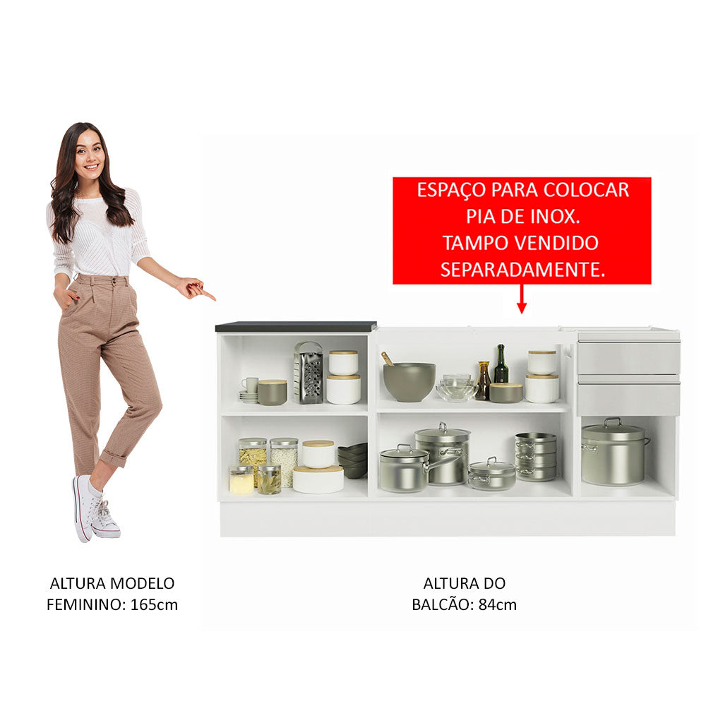 Kit com 2 Balcões de Cozinha Madesa Acordes 100% MDF (Sem Tampo e Pia) Frentes Branco Brilho