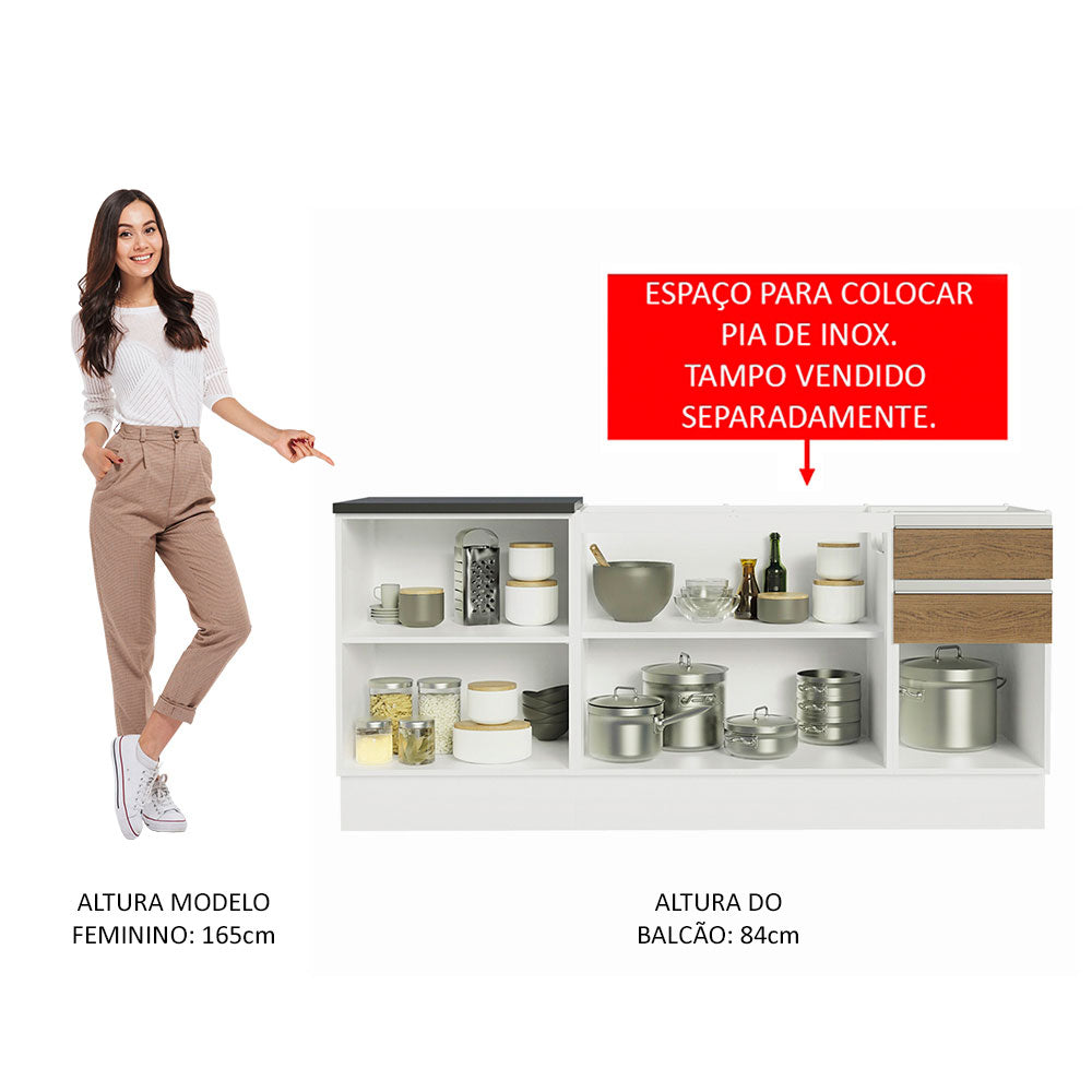 Kit com 2 Balcões de Cozinha Madesa Acordes 100% MDF (Sem Tampo e Pia) Branco/Rustic