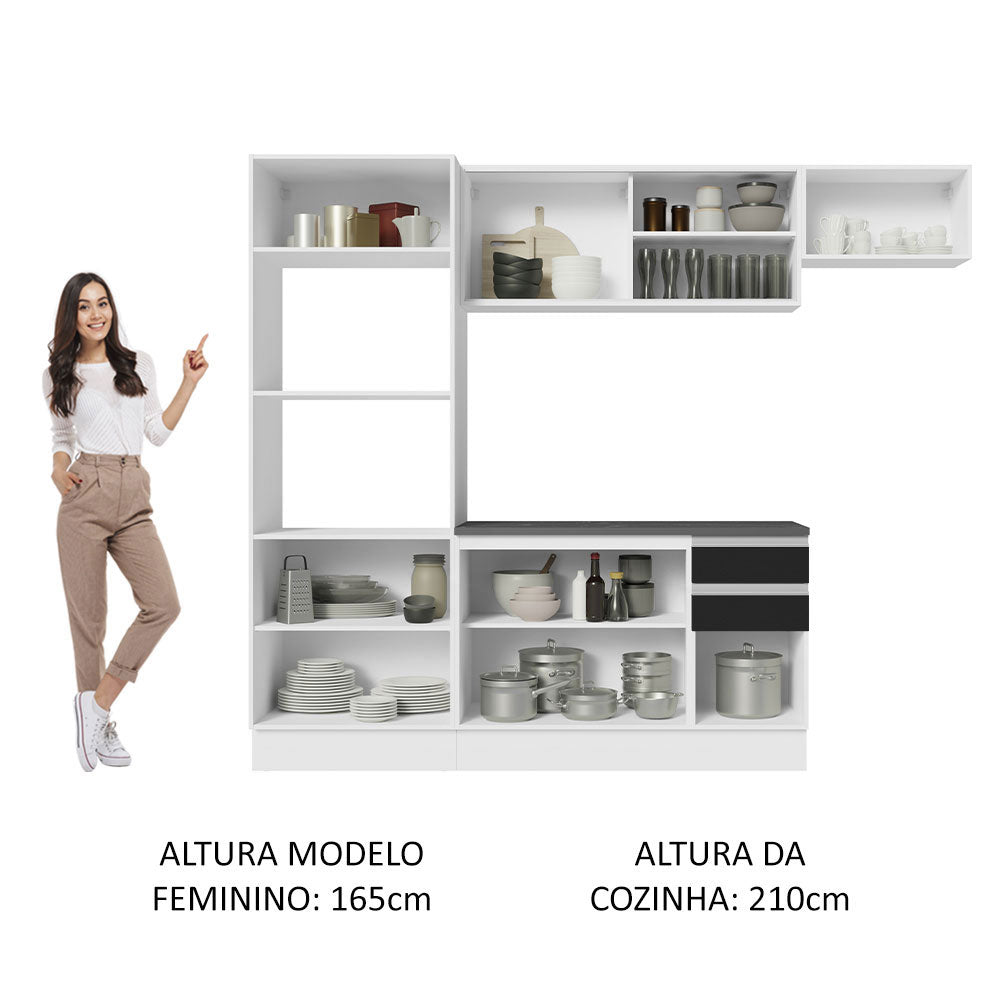 Armário de Cozinha Completa 100% MDF 250cm Branco/Preto Acordes Madesa 04