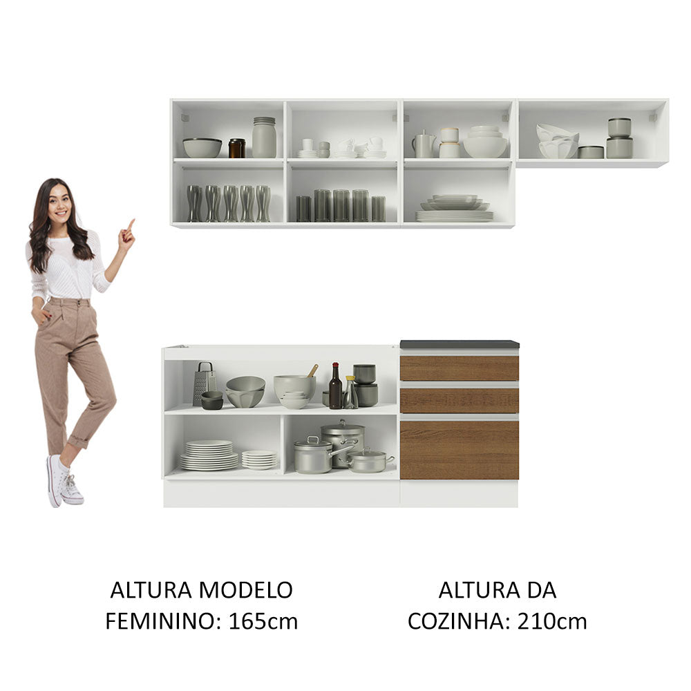 Armário de Cozinha Completa 100% MDF 260cm Branco/Rustic Acordes Madesa 03