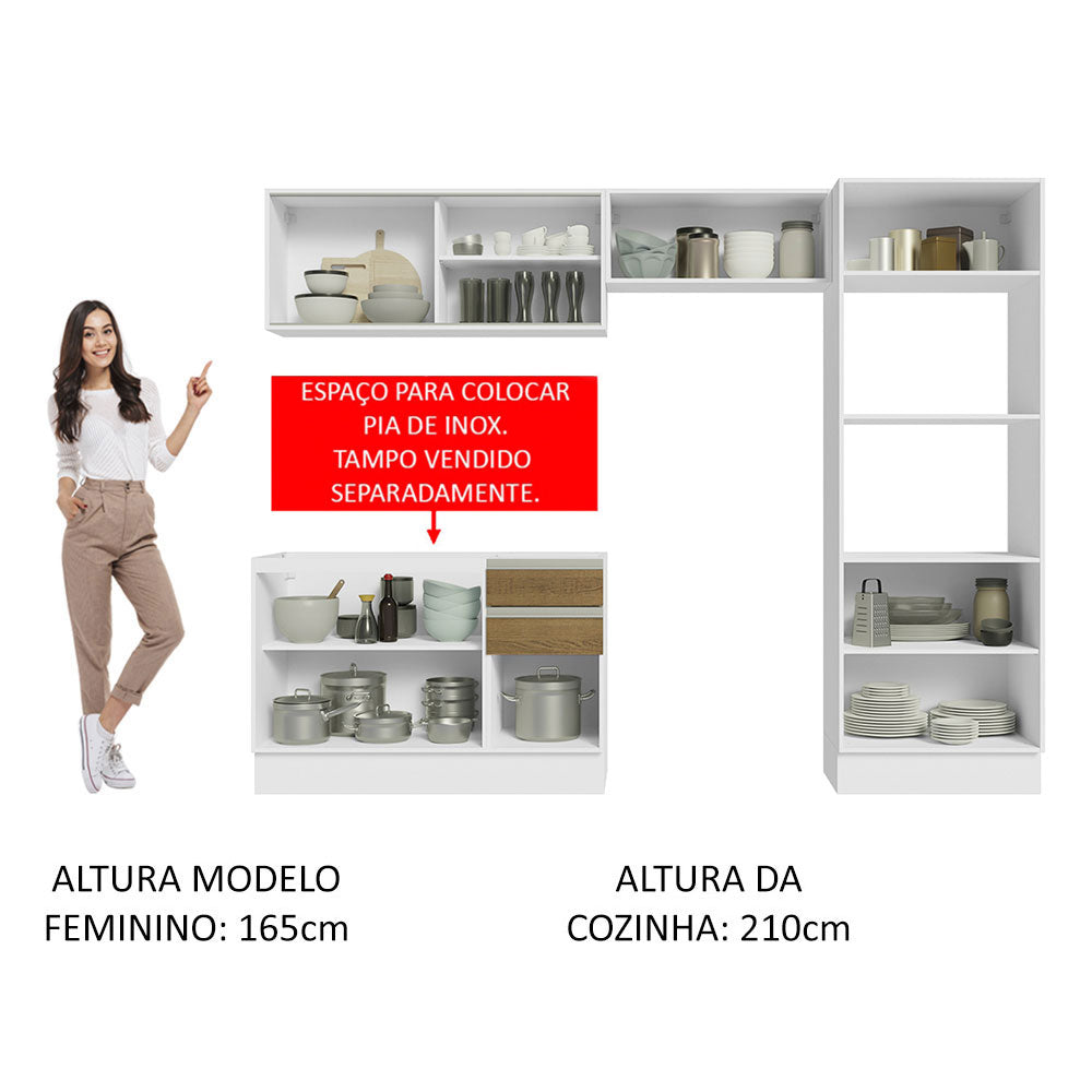 Armário de Cozinha Completa 100% MDF 270cm Branco/Rustic Acordes Madesa 08