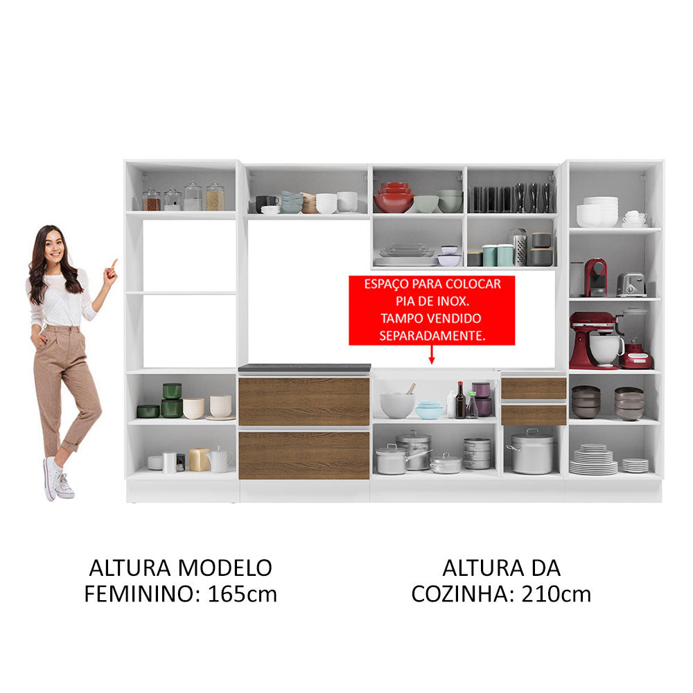 Armário de Cozinha Completa 100% MDF 330cm Branco/Rustic Acordes Madesa 05