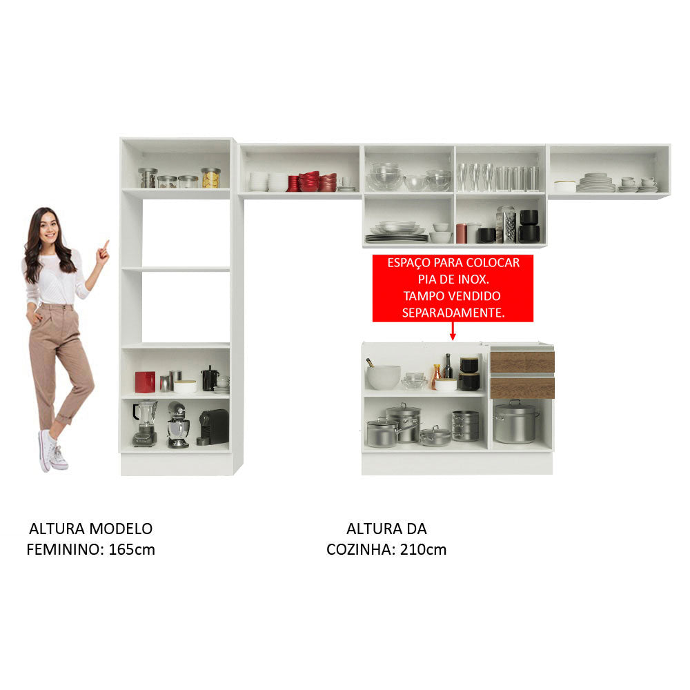 Armário de Cozinha Completa 100% MDF 350cm Rustic/Branco Acordes Madesa 01