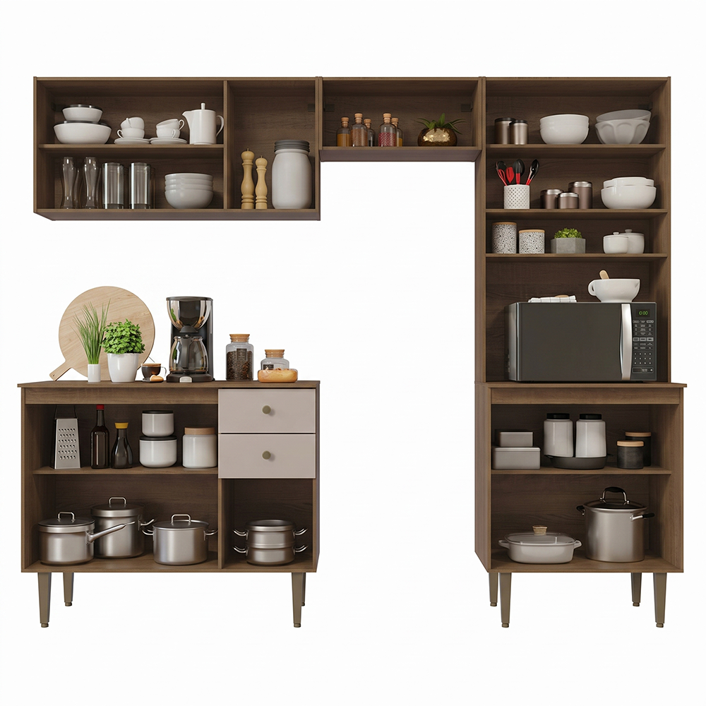 Armário de Cozinha Compacta 235cm Rustic/Crema Gourmet Madesa 01
