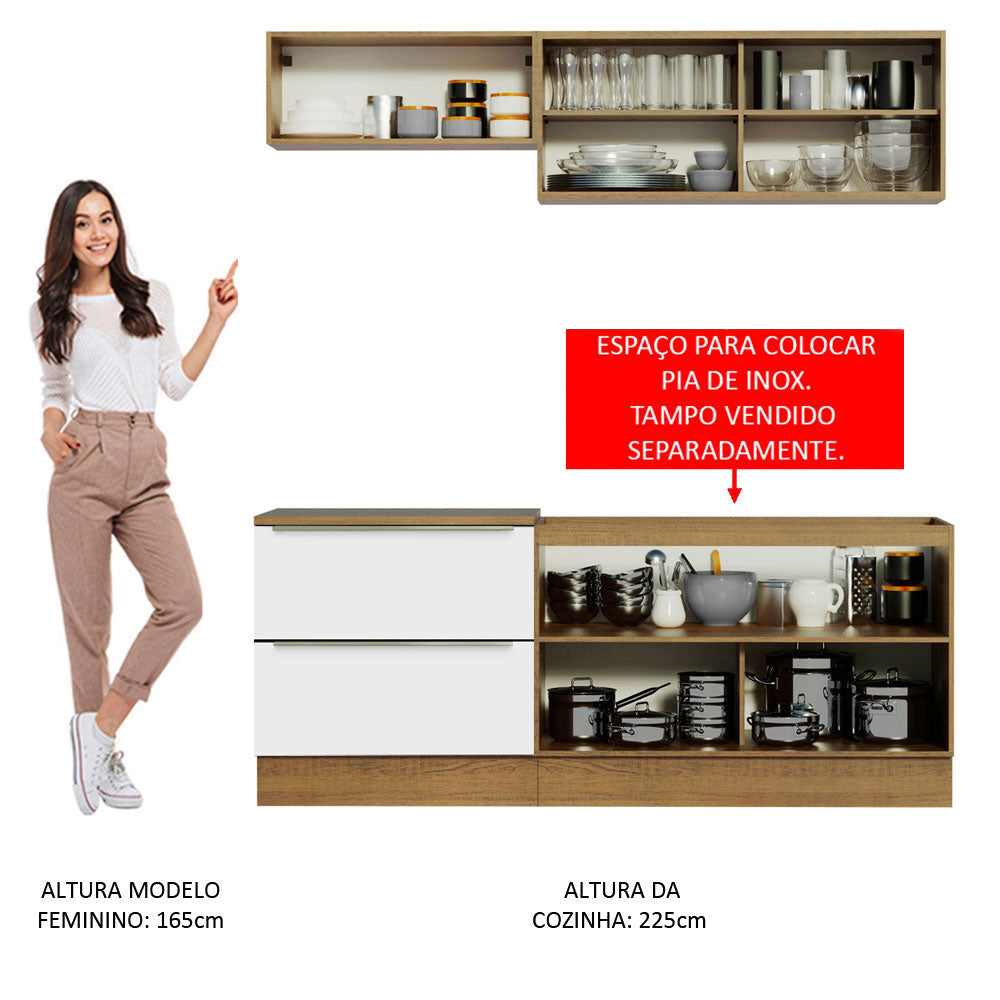 Armário de Cozinha Compacta 200 x 60 cm Rustic Branco Veludo Lux Madesa 01