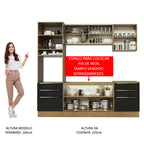 Armário de Cozinha Completa 240cm Rustic/Preto Lux Madesa 02