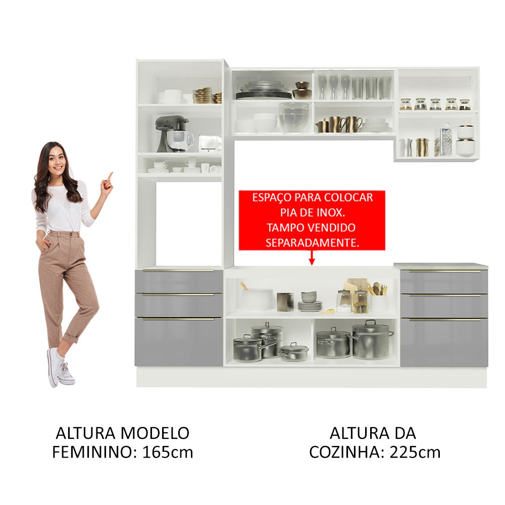 Armário de Cozinha Completa 240 x 60 cm Branco/Cinza Lux Madesa 02