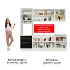 Armário de Cozinha Completa 240 x 60 cm Branco/Preto Lux Madesa 03