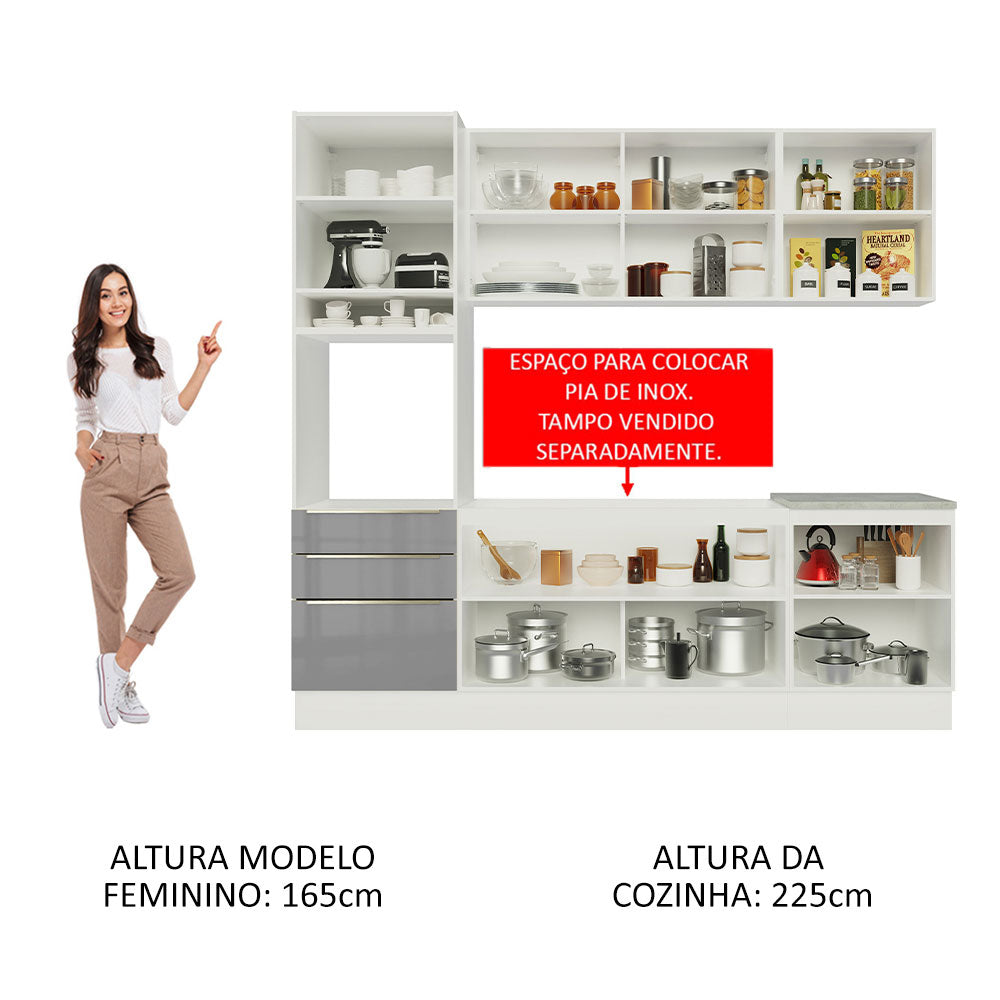 Armário de Cozinha Completa 240 x 60 cm Branco/Cinza Lux Madesa 03