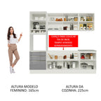 Armário de Cozinha Completa 240 x 60 cm Branco/Cinza Lux Madesa 03