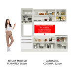 Armário de Cozinha Completa 240 x 60 cm Branco Branco Veludo Lux Madesa 03