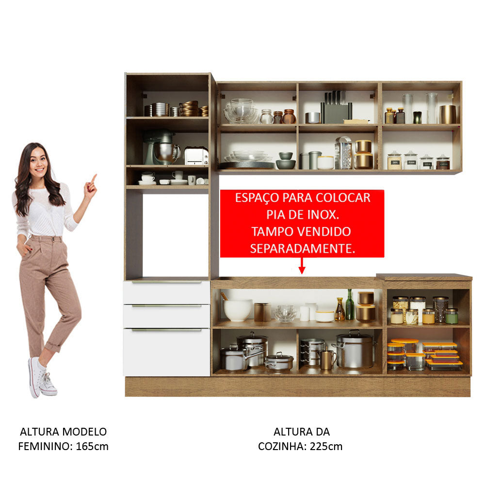 Armário de Cozinha Completa 240 x 60 cm Rustic Branco Veludo Lux Madesa 03