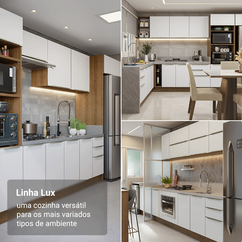 Armário de Cozinha Completa 240 x 60 cm Rustic/Branco Veludo Lux Madesa 05