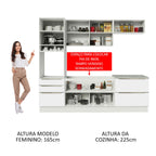 Armário de Cozinha Completa 260cm Branco Branco Veludo Lux Madesa 01