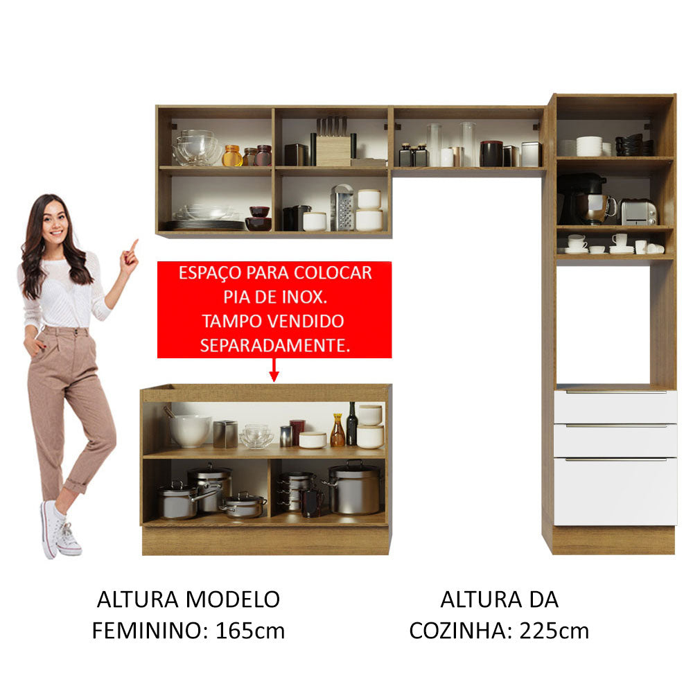 Armário de Cozinha Completa 260 x 60 cm Rustic Branco Veludo Lux Madesa 05