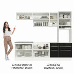 Armário de Cozinha Completa 260 x 60 cm Branco/Preto Lux Madesa 08