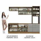 Armário de Cozinha Completa 260 x 60 cm Rustic/Cinza Lux Madesa 08
