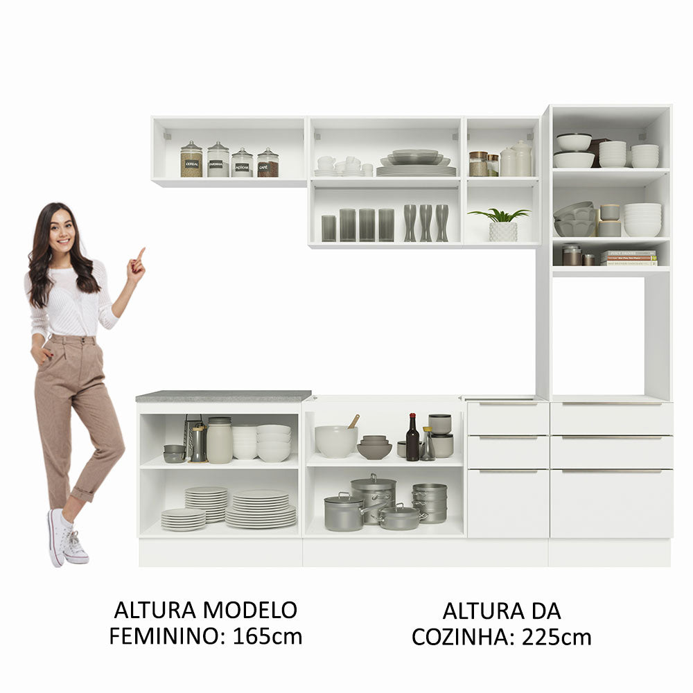 Armário de Cozinha Completa 260 x 60 cm Branco Veludo Lux Madesa 08