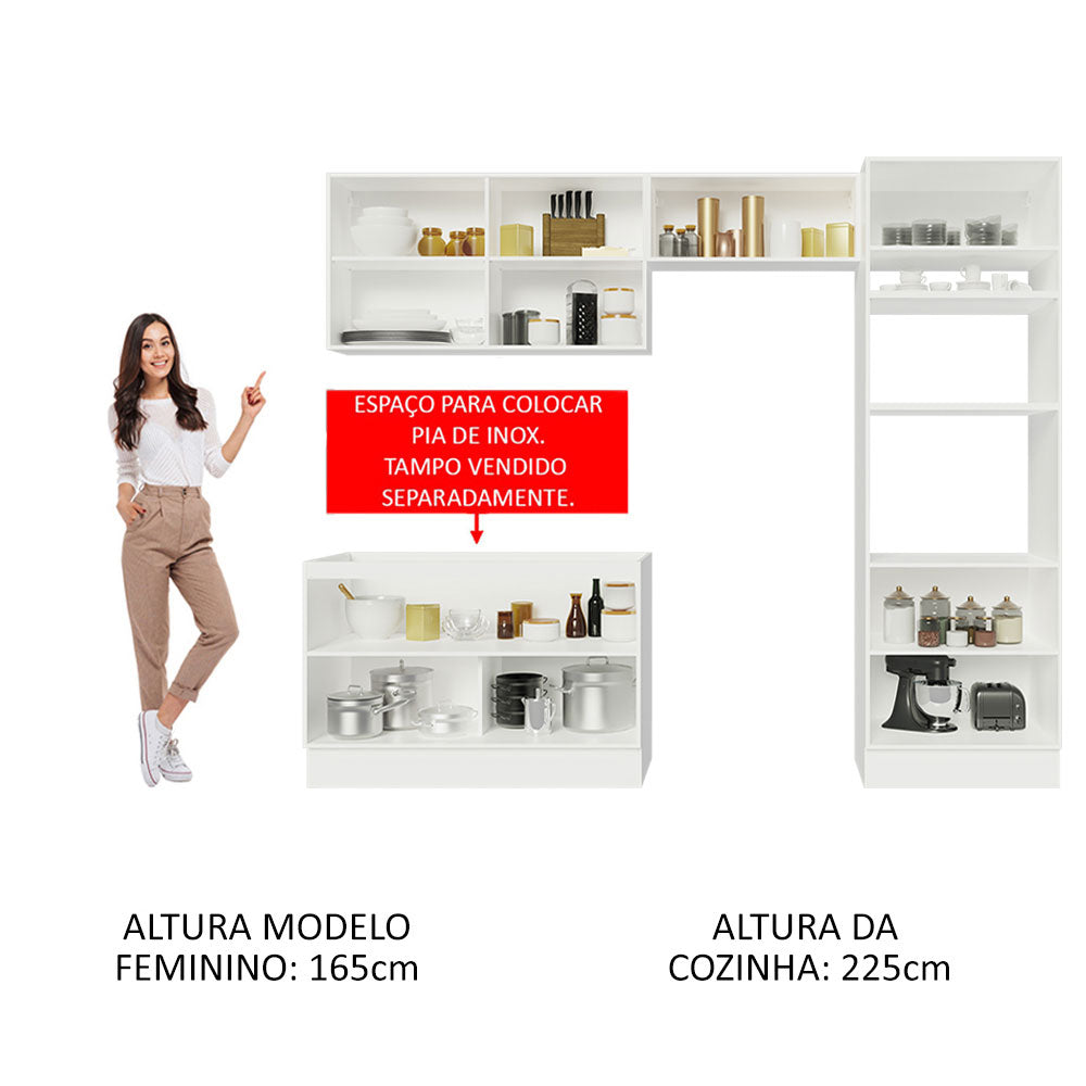Armário de Cozinha Completa 270 x 60 cm Branco Cinza Lux Madesa 01