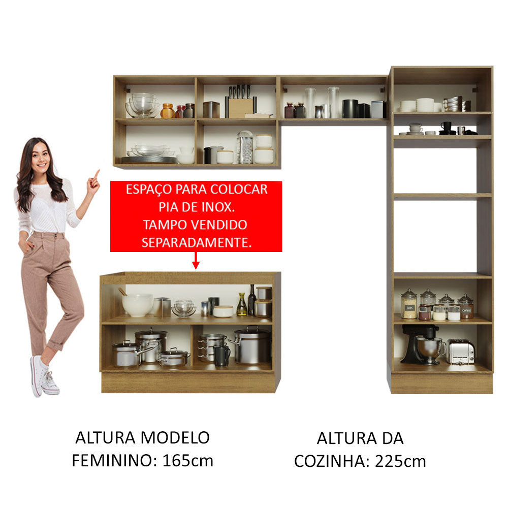 Armário de Cozinha Completa 270cm Rustic Branco Veludo Lux Madesa 01