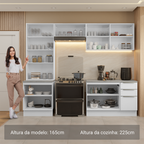 Armário de Cozinha Completa 270 x 60 cm Branco/Branco Veludo Lux Madesa 04