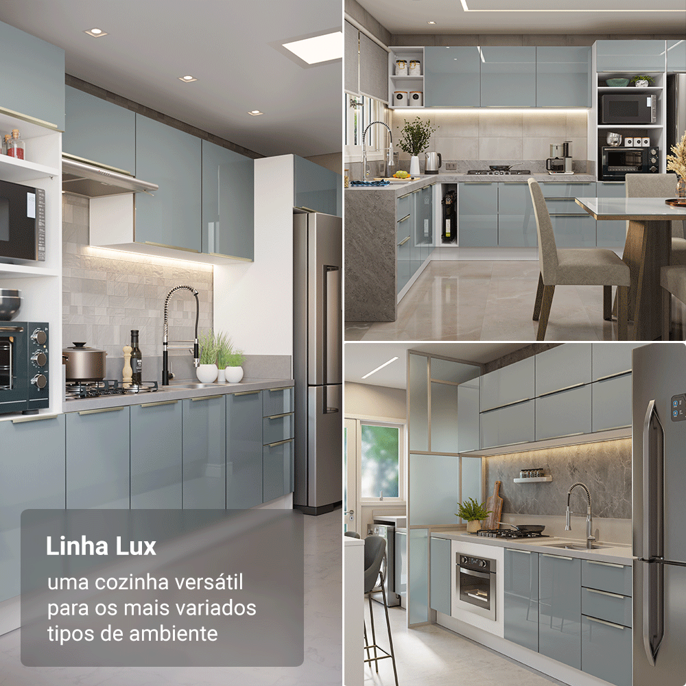 Armário de Cozinha Completa 270 cm Branco/Cinza Lux Madesa 08