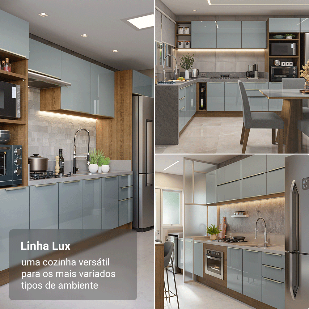Armário de Cozinha Completa 270 cm Rustic/Cinza Lux Madesa 08