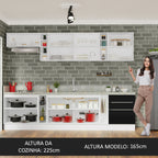 Armário de Cozinha Completa 300cm Branco/Preto Lux da Sabrina Madesa