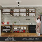 Armário de Cozinha Completa 300cm Rustic/Preto Lux da Sabrina Madesa