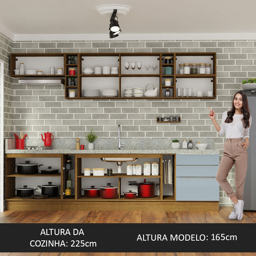 Armário de Cozinha Completa 300 x 60 cm Rustic/Cinza Lux da Sabrina Madesa