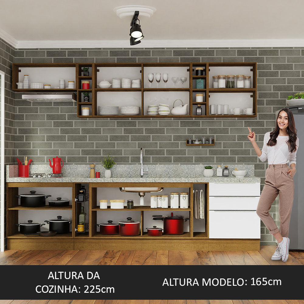 Armário de Cozinha Completa 300cm Rustic/Branco Veludo Lux da Sabrina Madesa