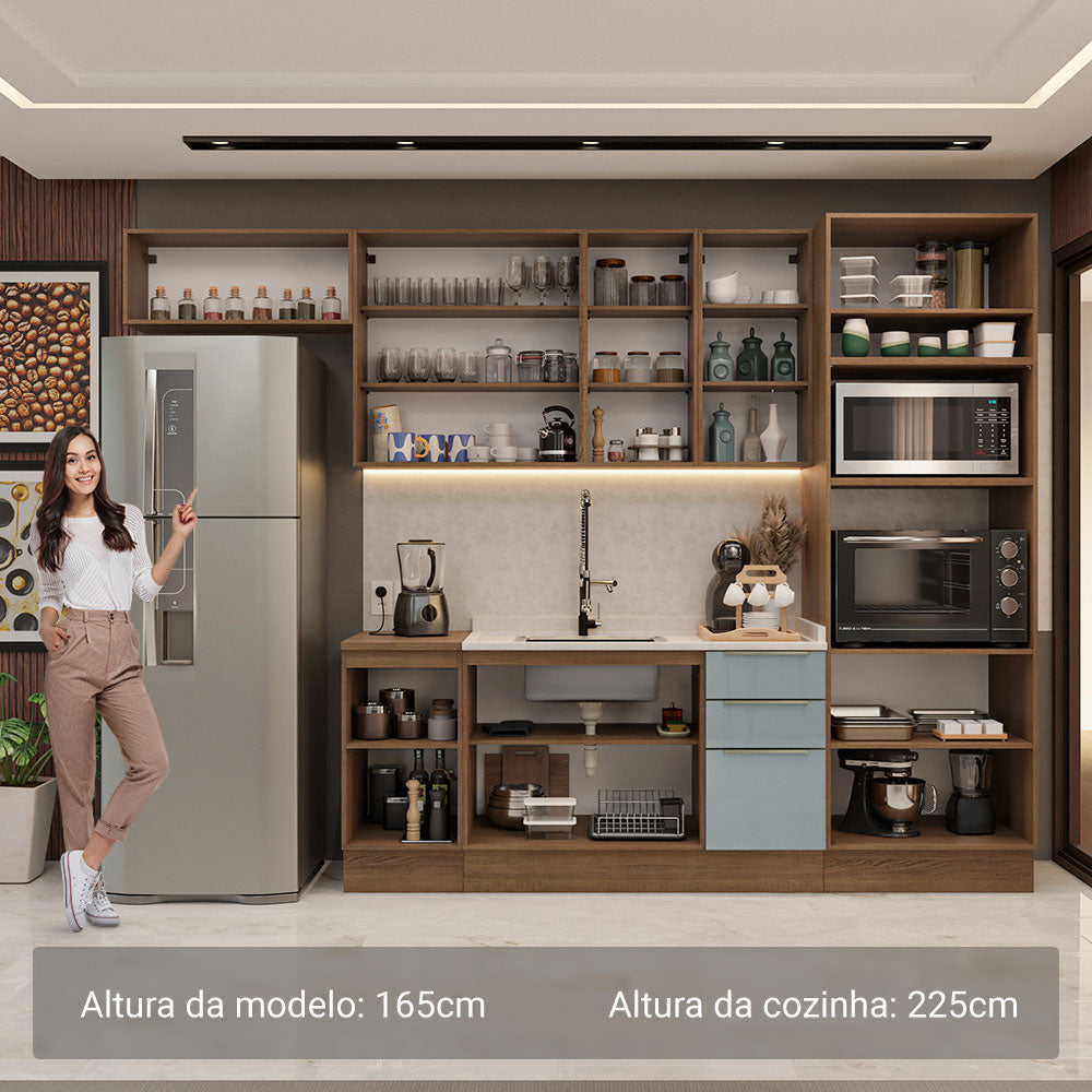 Armário de Cozinha Completa 310cm Rustic/Cinza Lux Madesa 01
