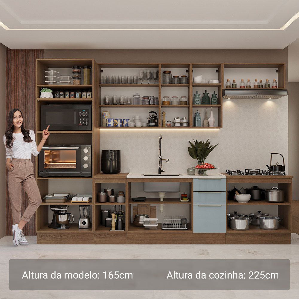 Armário de Cozinha Completa 310 x 60 cm Rustic/Cinza Lux Madesa 02