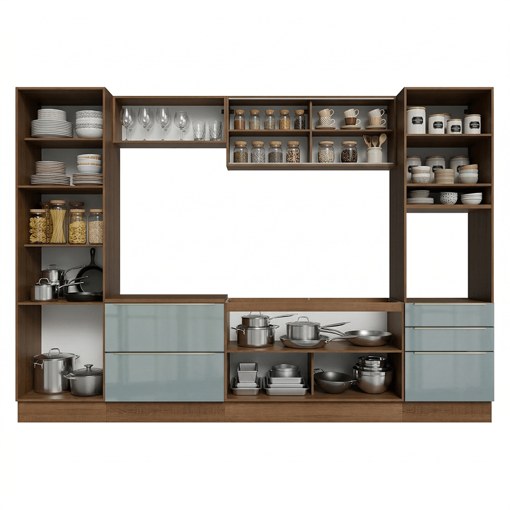 Armário de Cozinha Completa 320 x 60 cm Rustic/Cinza Lux Madesa 01