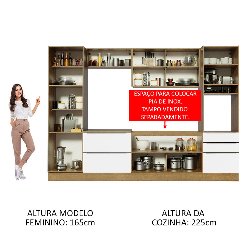 Armário de Cozinha Completa 320 x 60 cm Rustic Branco Veludo Lux Madesa 03